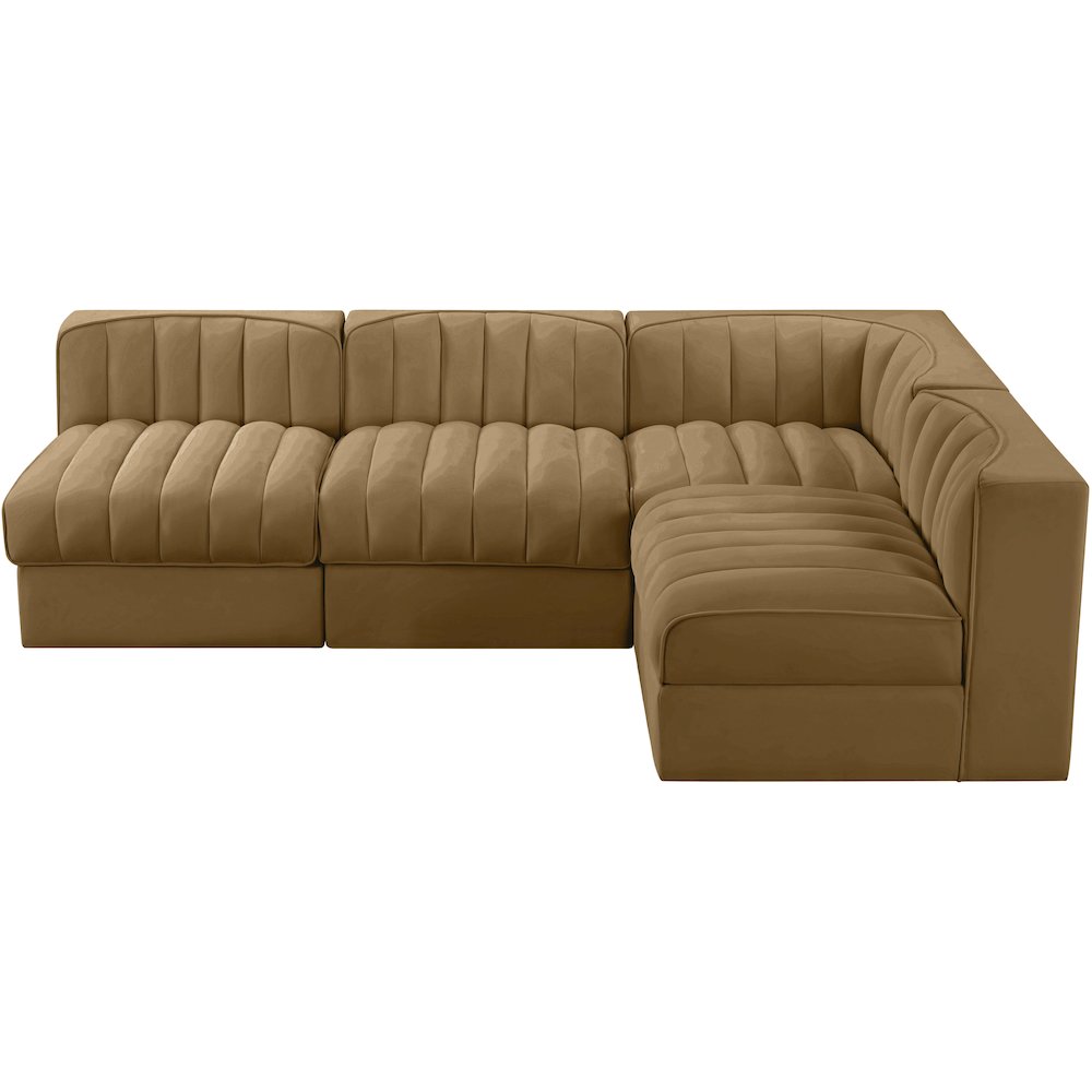 Rummi Saddle Velvet Performance Fabric Upholstered 4pc. Modular Sectional
