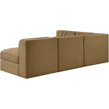 Rummi Saddle Velvet Performance Fabric Upholstered 4pc. Modular Sectional