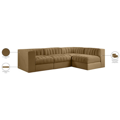 Rummi Saddle Velvet Performance Fabric Upholstered 4pc. Modular Sectional