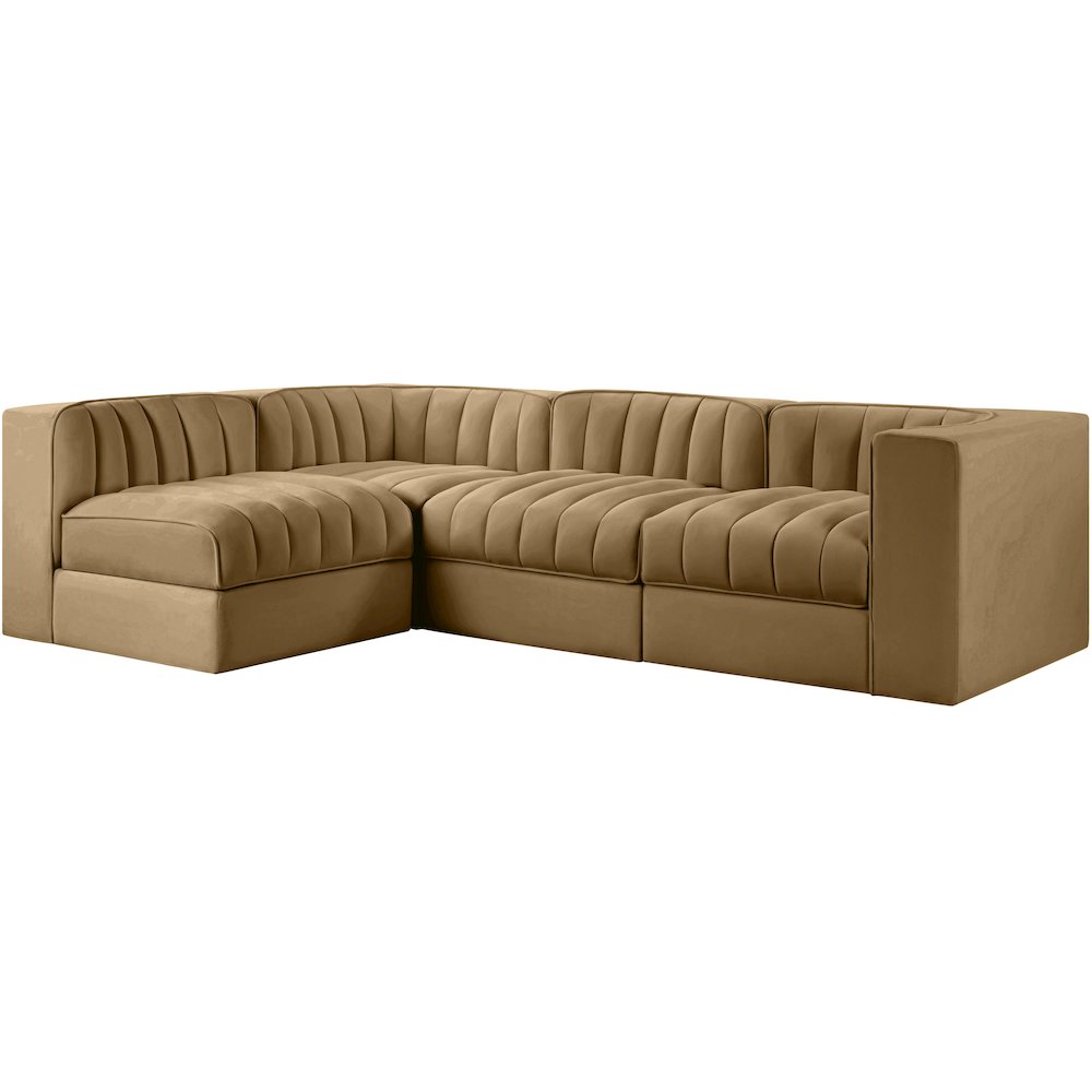Rummi Saddle Velvet Performance Fabric Upholstered 4pc. Modular Sectional