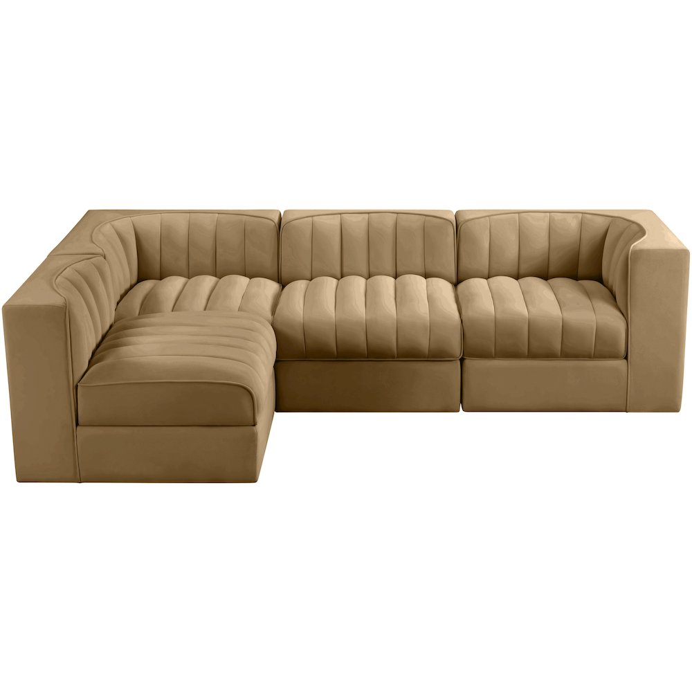 Rummi Saddle Velvet Performance Fabric Upholstered 4pc. Modular Sectional