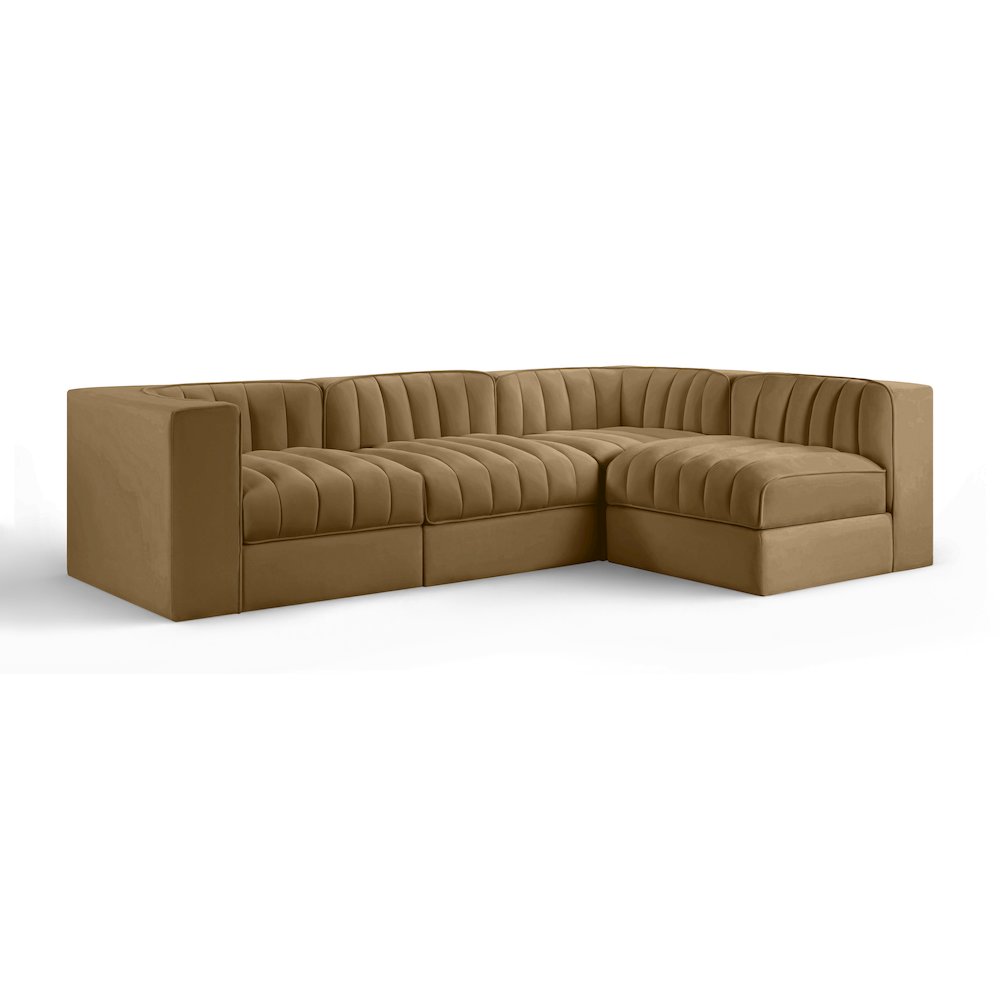 Rummi Saddle Velvet Performance Fabric Upholstered 4pc. Modular Sectional
