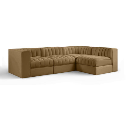 Rummi Saddle Velvet Performance Fabric Upholstered 4pc. Modular Sectional