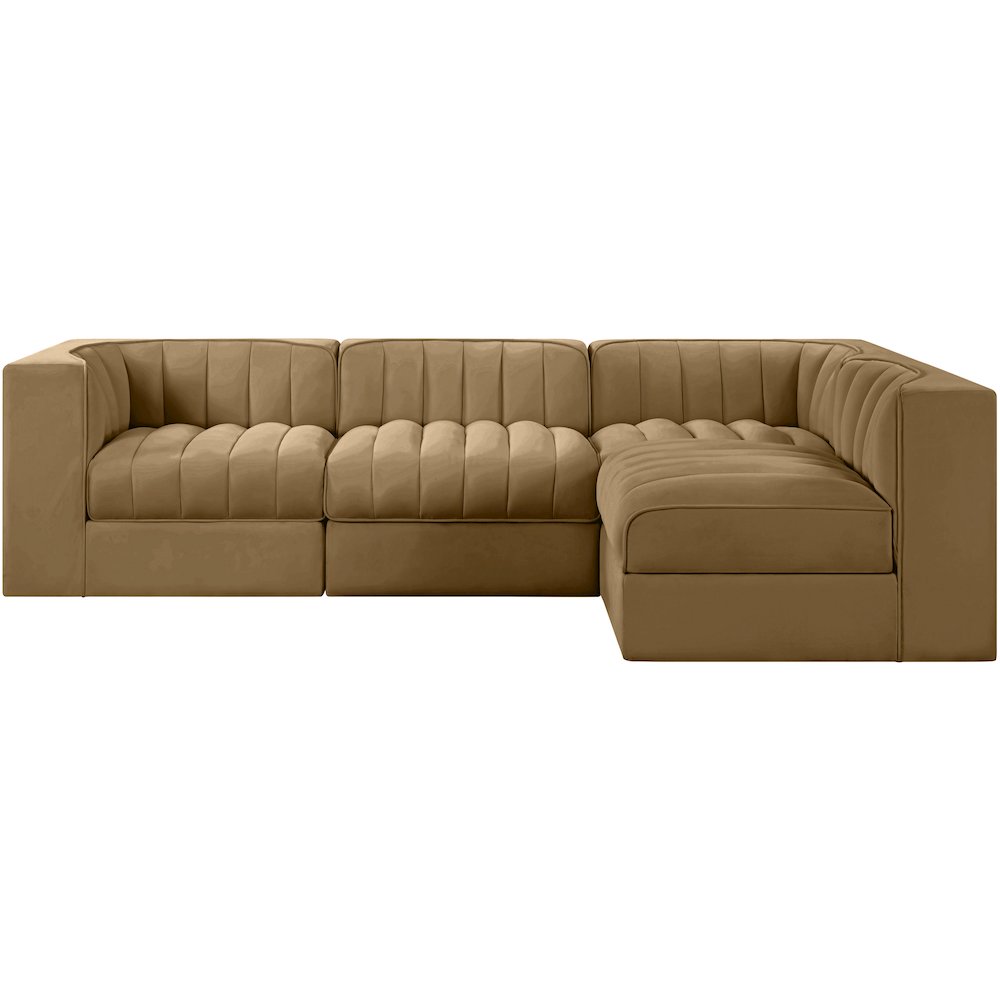 Rummi Saddle Velvet Performance Fabric Upholstered 4pc. Modular Sectional