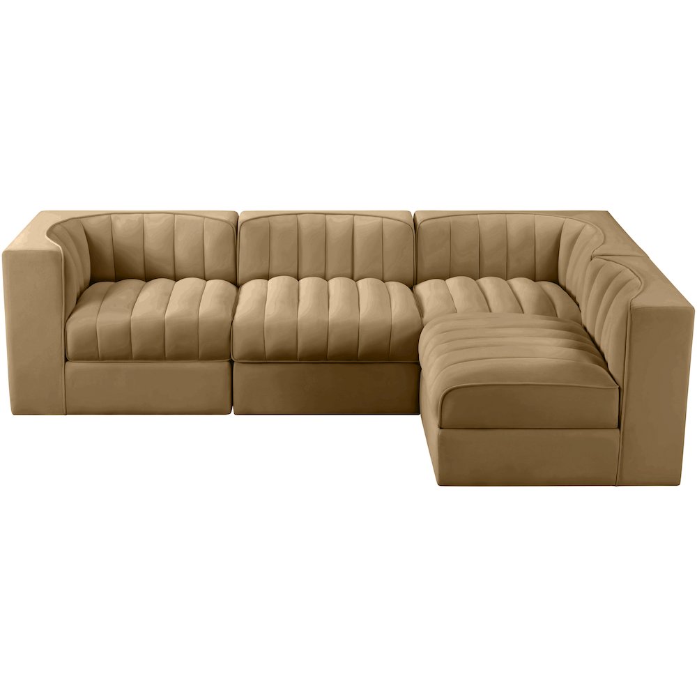 Rummi Saddle Velvet Performance Fabric Upholstered 4pc. Modular Sectional