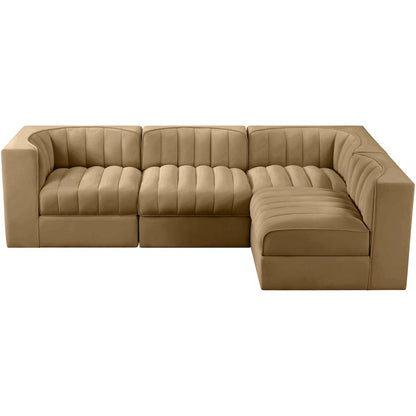 Rummi Saddle Velvet Performance Fabric Upholstered 4pc. Modular Sectional