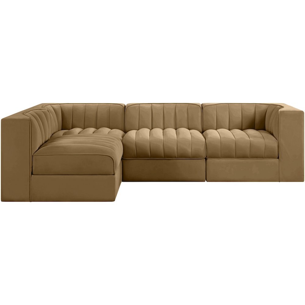 Rummi Saddle Velvet Performance Fabric Upholstered 4pc. Modular Sectional