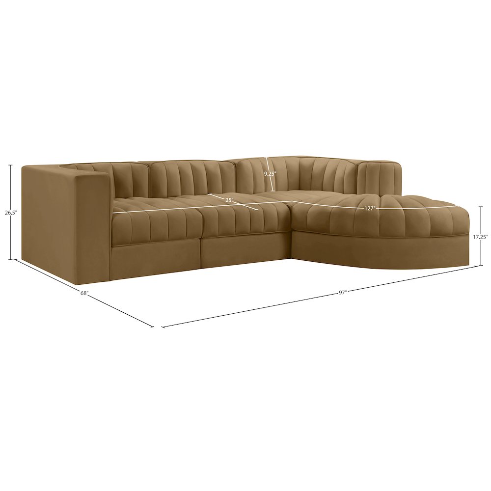 Rummi Saddle Velvet Performance Fabric Upholstered 4pc. Modular Sectional