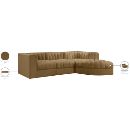 Rummi Saddle Velvet Performance Fabric Upholstered 4pc. Modular Sectional