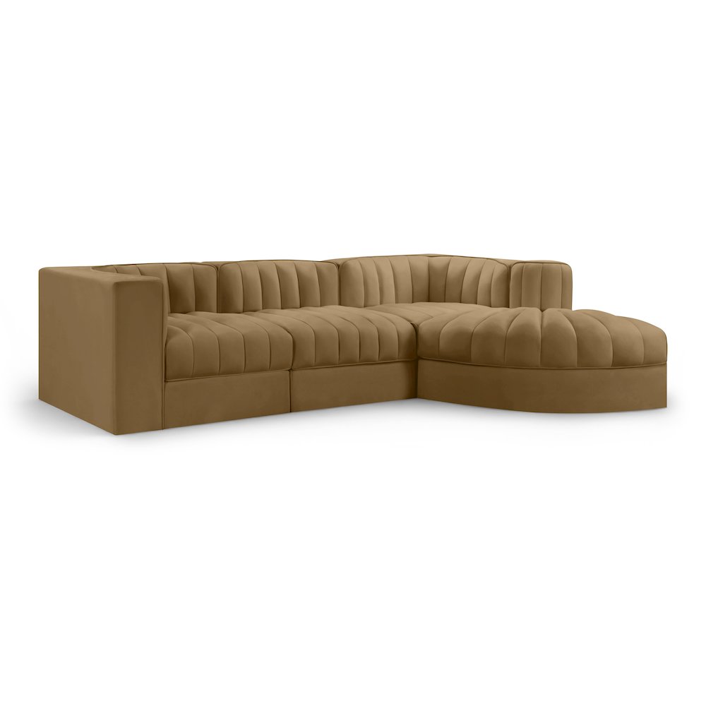 Rummi Saddle Velvet Performance Fabric Upholstered 4pc. Modular Sectional