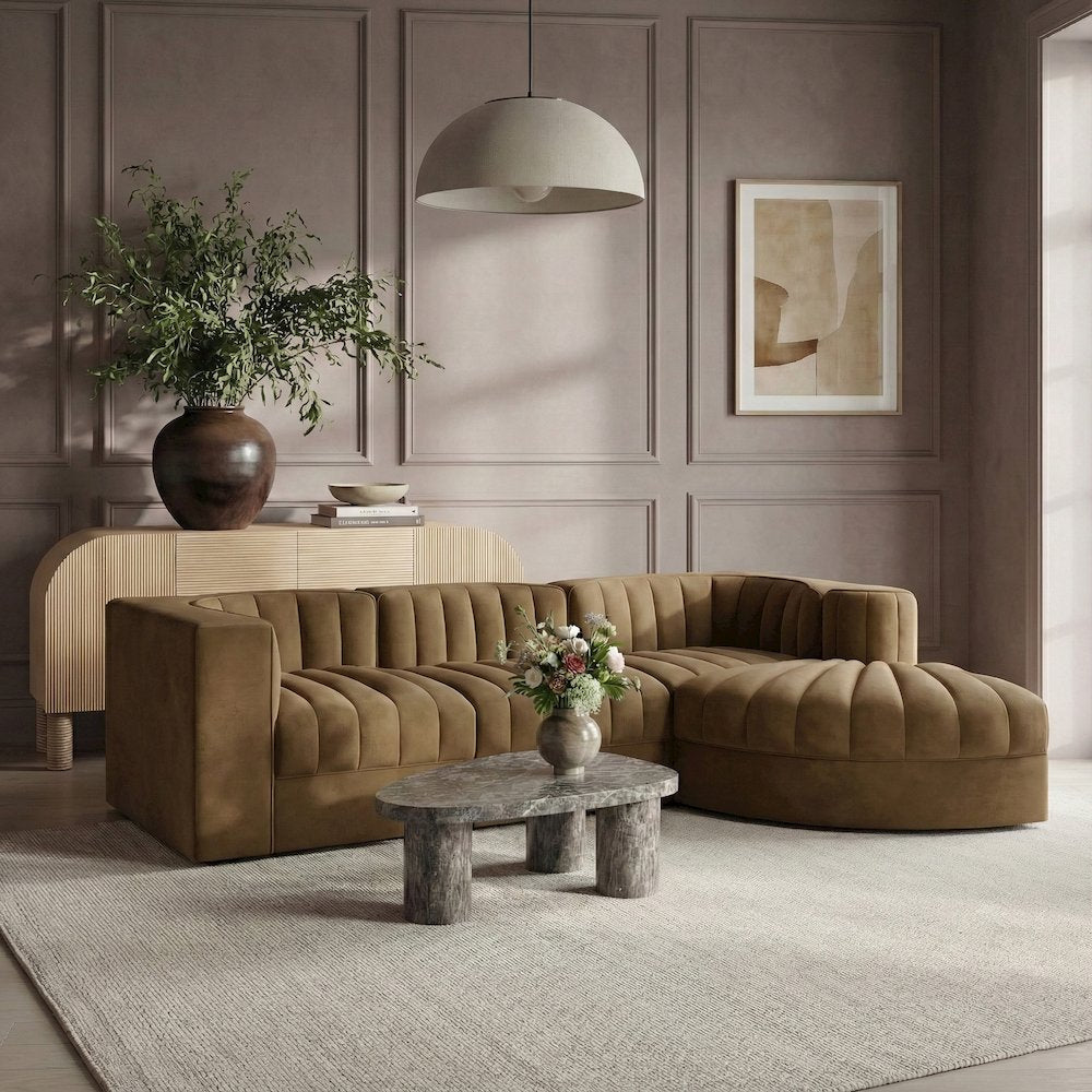 Rummi Saddle Velvet Performance Fabric Upholstered 4pc. Modular Sectional