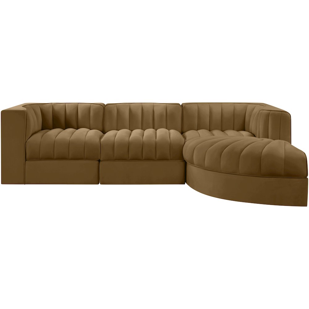 Rummi Saddle Velvet Performance Fabric Upholstered 4pc. Modular Sectional