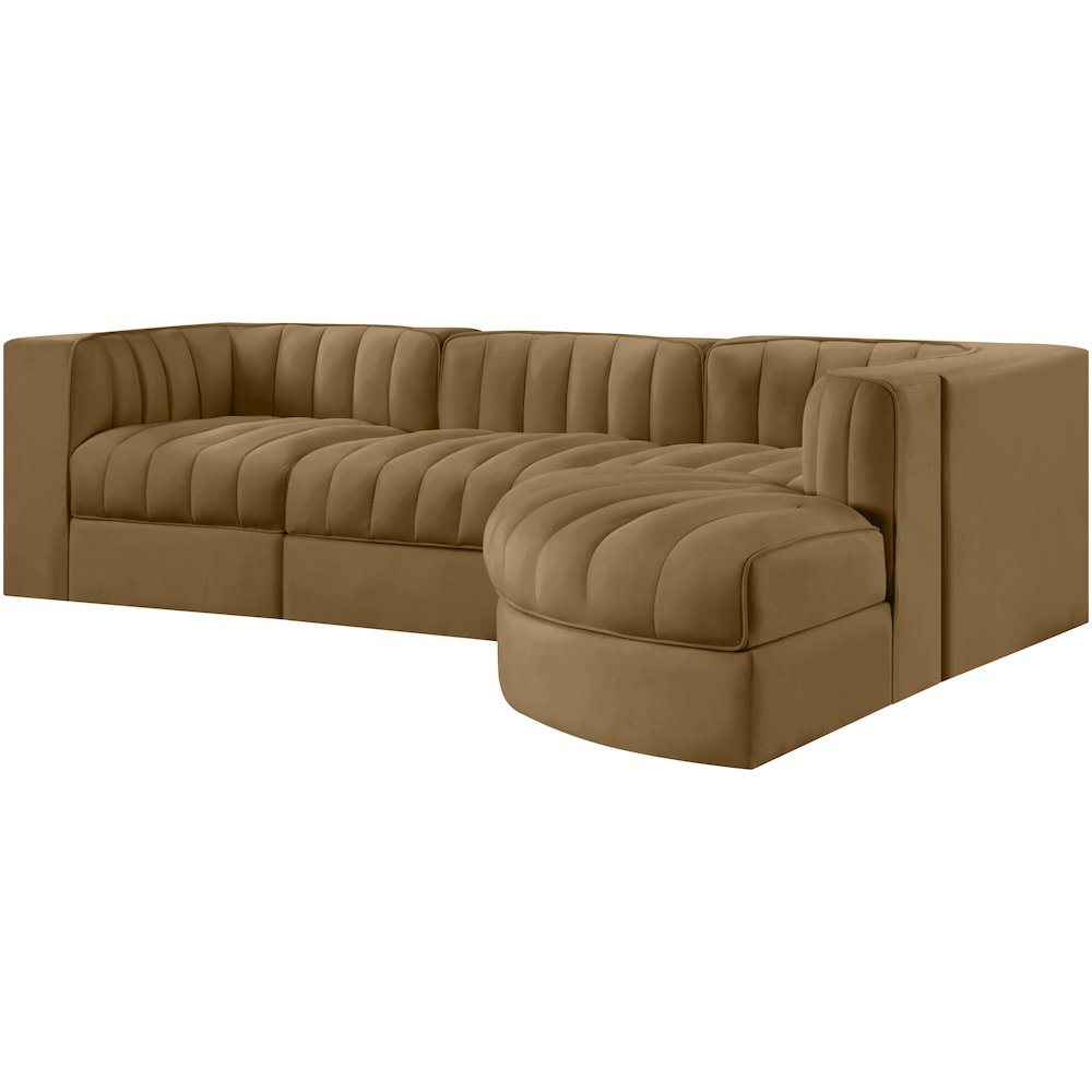 Rummi Saddle Velvet Performance Fabric Upholstered 4pc. Modular Sectional