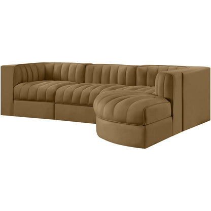 Rummi Saddle Velvet Performance Fabric Upholstered 4pc. Modular Sectional