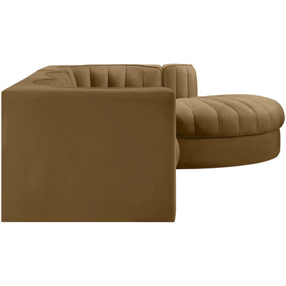 Rummi Saddle Velvet Performance Fabric Upholstered 4pc. Modular Sectional