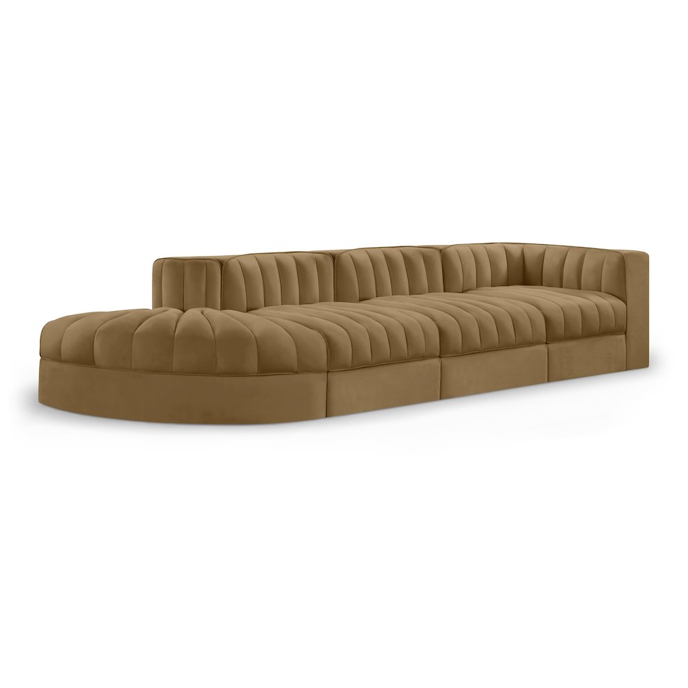 Rummi Saddle Velvet Performance Fabric Upholstered 4pc. Modular Sectional