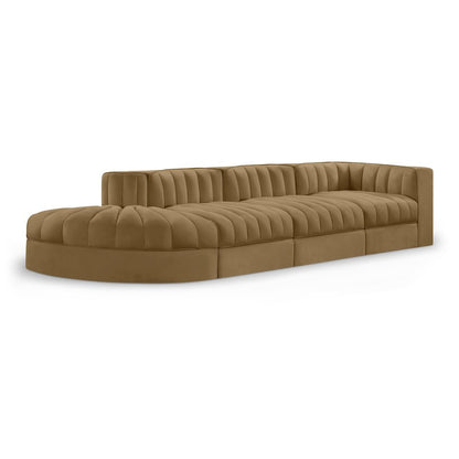 Rummi Saddle Velvet Performance Fabric Upholstered 4pc. Modular Sectional
