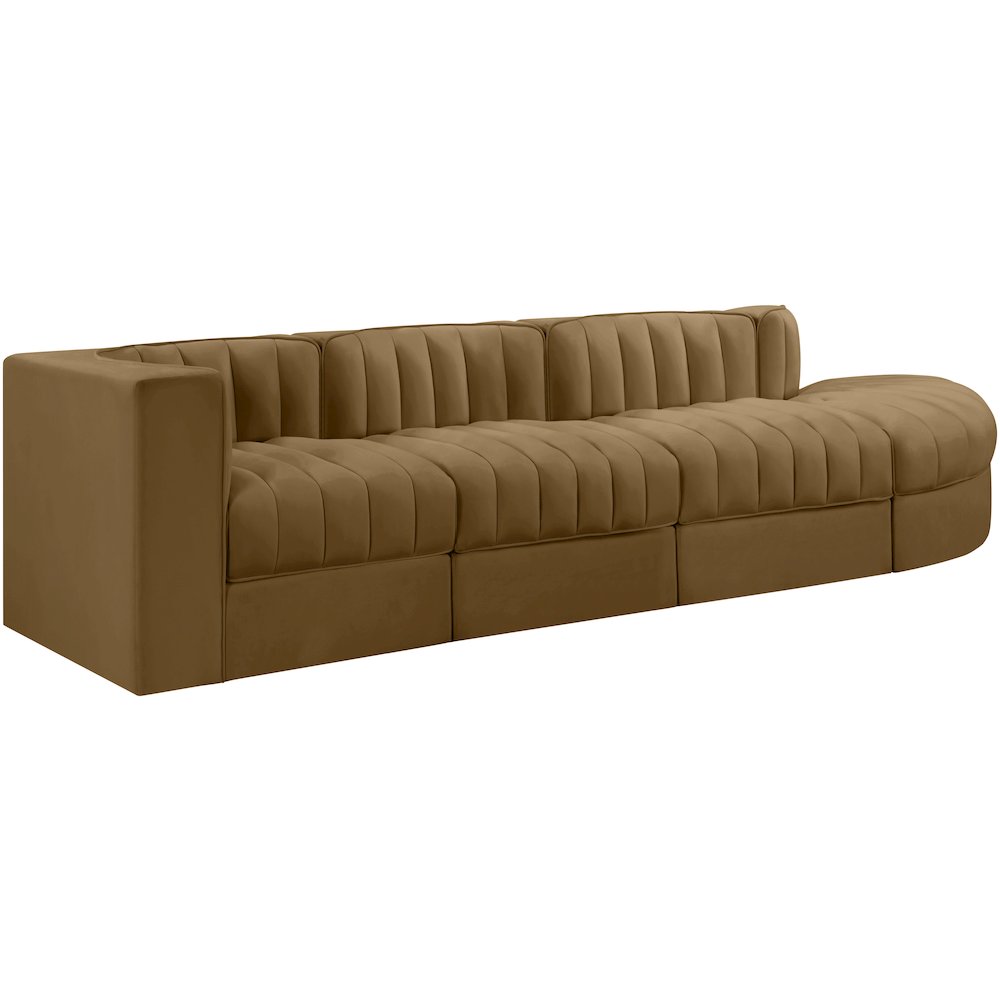 Rummi Saddle Velvet Performance Fabric Upholstered 4pc. Modular Sectional