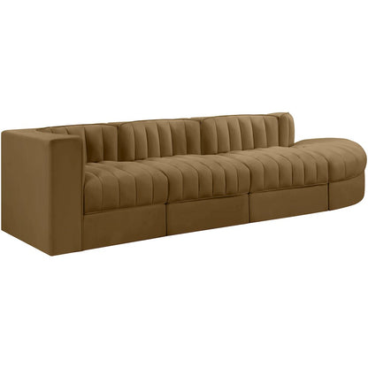 Rummi Saddle Velvet Performance Fabric Upholstered 4pc. Modular Sectional