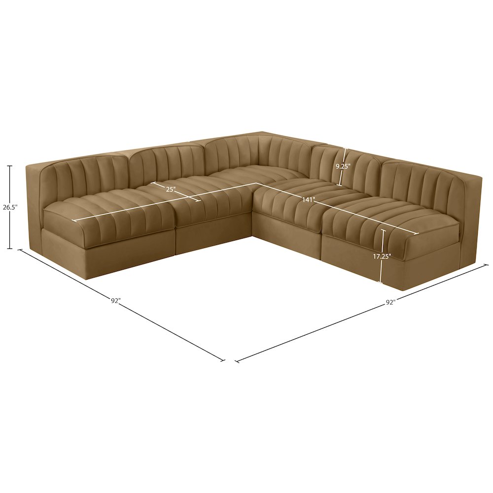 Rummi Saddle Velvet Performance Fabric Upholstered 5pc. Modular Sectional