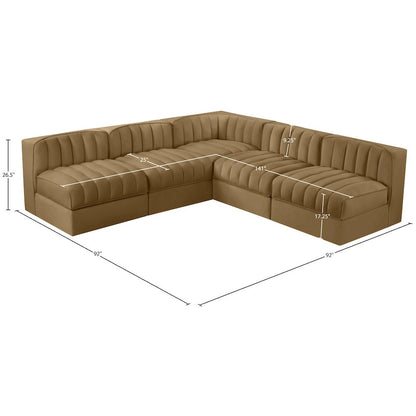 Rummi Saddle Velvet Performance Fabric Upholstered 5pc. Modular Sectional