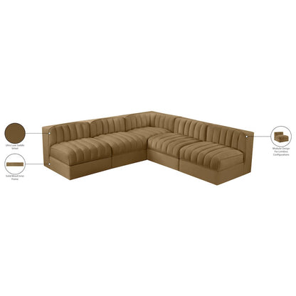Rummi Saddle Velvet Performance Fabric Upholstered 5pc. Modular Sectional