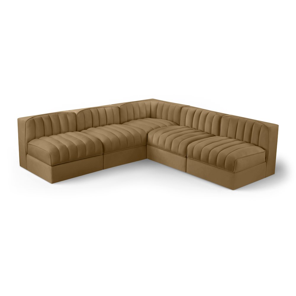 Rummi Saddle Velvet Performance Fabric Upholstered 5pc. Modular Sectional