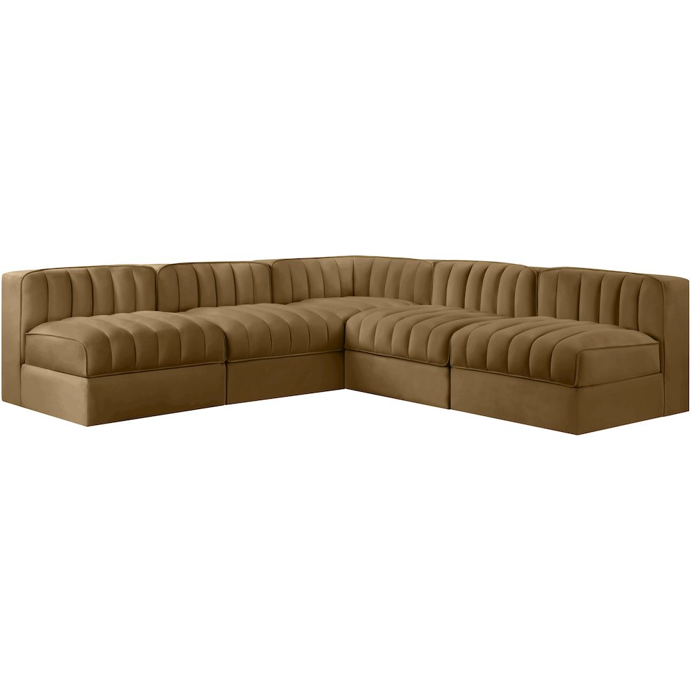 Rummi Saddle Velvet Performance Fabric Upholstered 5pc. Modular Sectional
