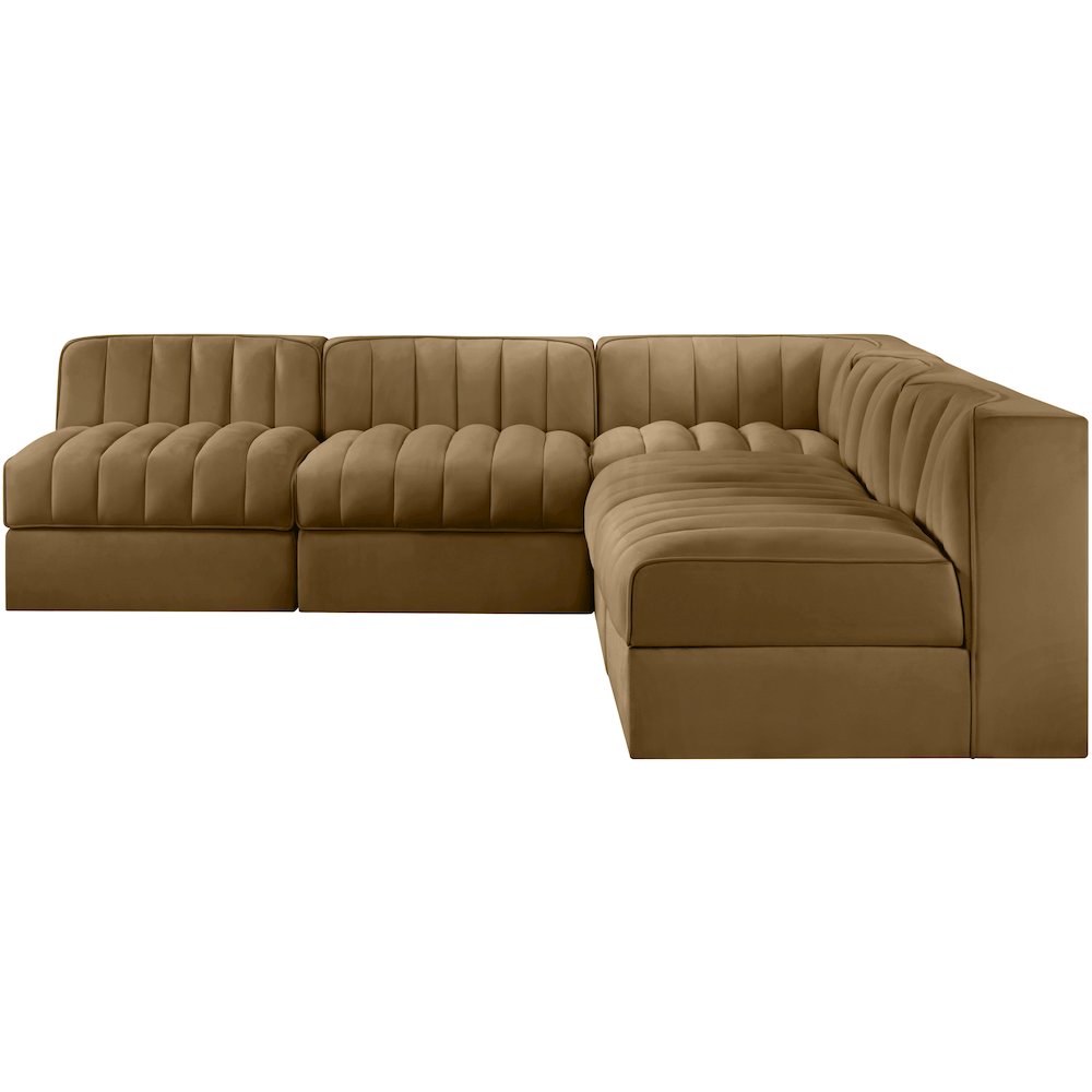 Rummi Saddle Velvet Performance Fabric Upholstered 5pc. Modular Sectional