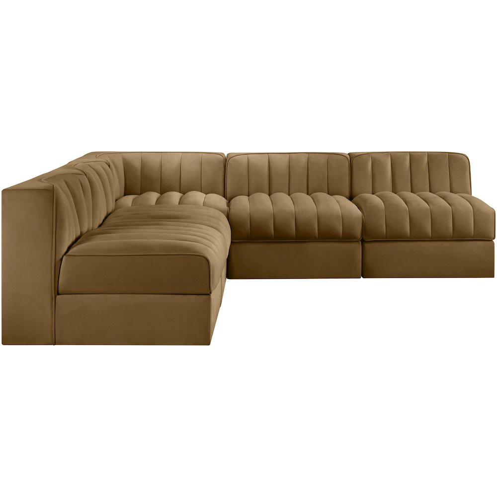 Rummi Saddle Velvet Performance Fabric Upholstered 5pc. Modular Sectional