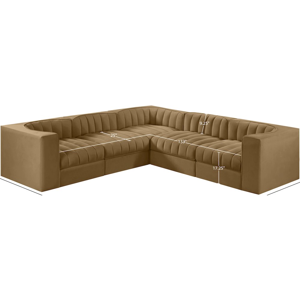 Rummi Saddle Velvet Performance Fabric Upholstered 5pc. Modular Sectional