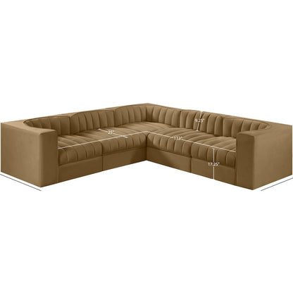 Rummi Saddle Velvet Performance Fabric Upholstered 5pc. Modular Sectional