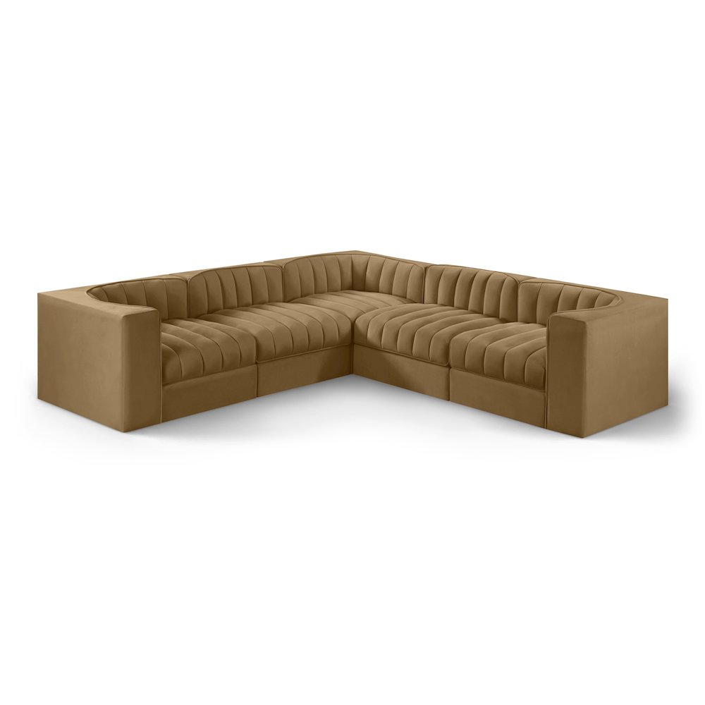 Rummi Saddle Velvet Performance Fabric Upholstered 5pc. Modular Sectional