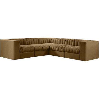Rummi Saddle Velvet Performance Fabric Upholstered 5pc. Modular Sectional