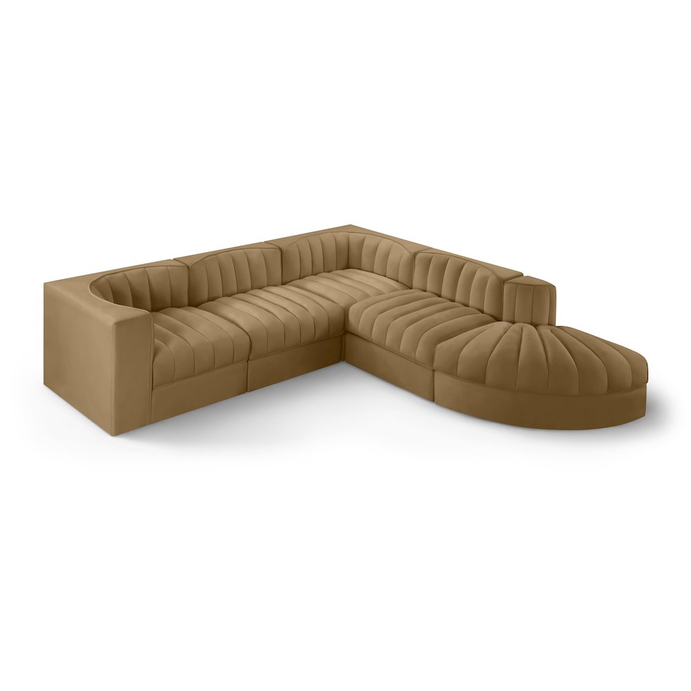 Rummi Saddle Velvet Performance Fabric Upholstered 5pc. Modular Sectional