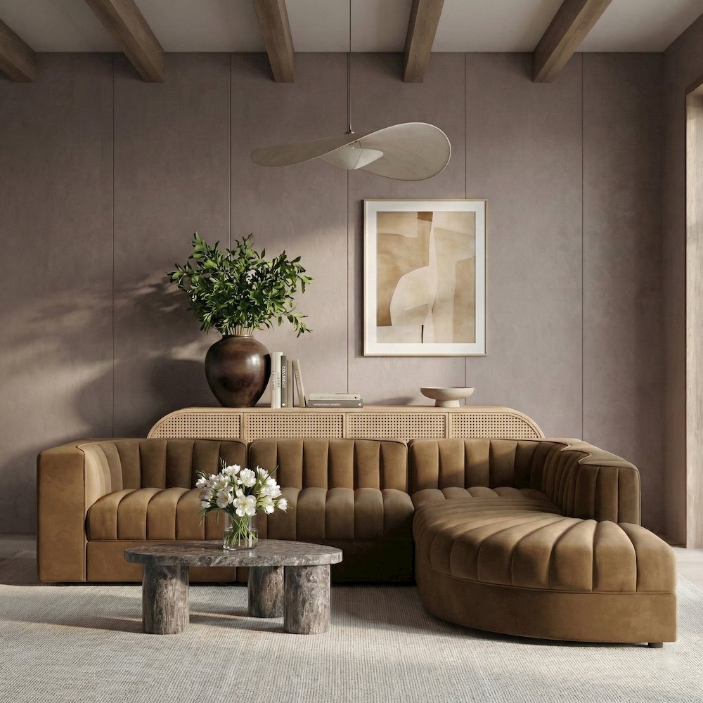 Rummi Saddle Velvet Performance Fabric Upholstered 5pc. Modular Sectional