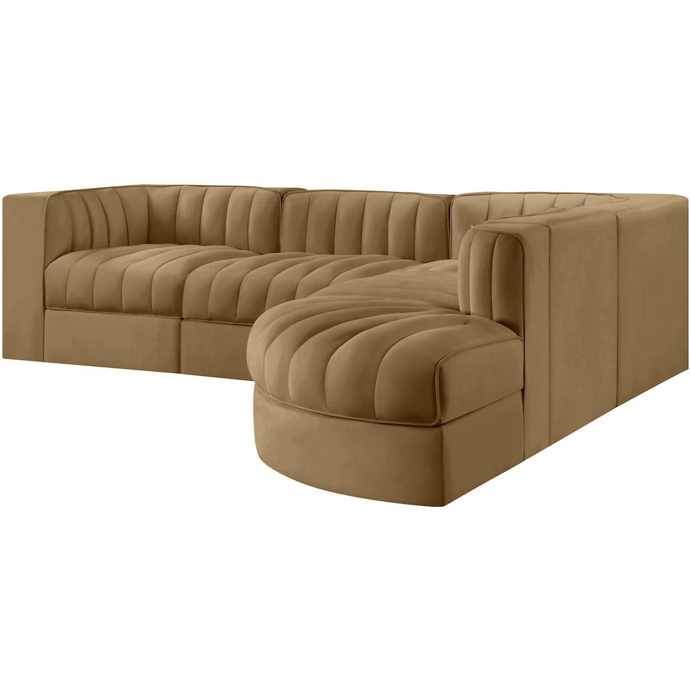 Rummi Saddle Velvet Performance Fabric Upholstered 5pc. Modular Sectional