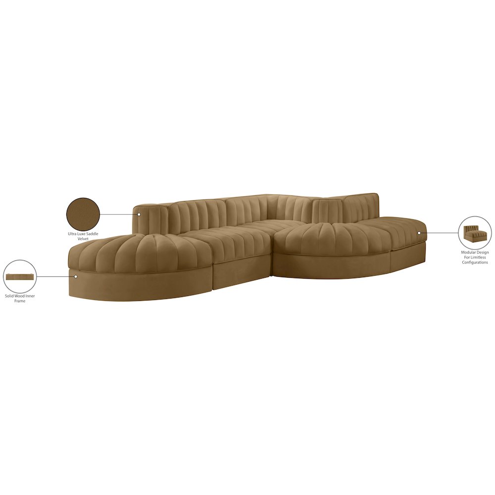 Rummi Saddle Velvet Performance Fabric Upholstered 5pc. Modular Sectional