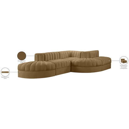 Rummi Saddle Velvet Performance Fabric Upholstered 5pc. Modular Sectional