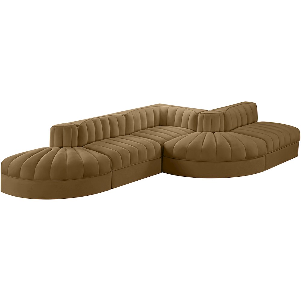 Rummi Saddle Velvet Performance Fabric Upholstered 5pc. Modular Sectional