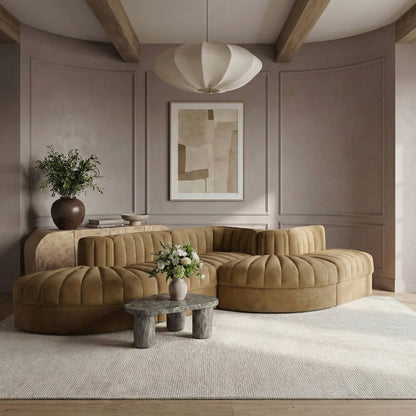 Rummi Saddle Velvet Performance Fabric Upholstered 5pc. Modular Sectional