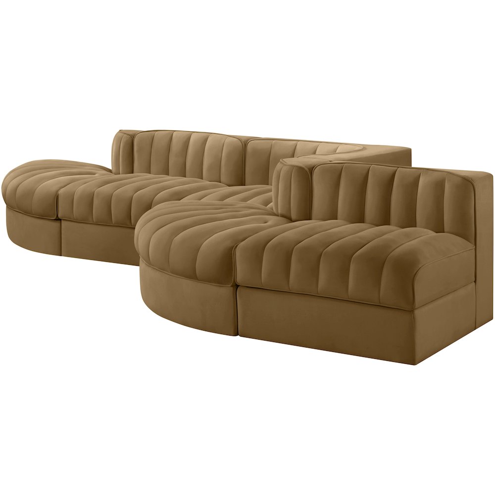 Rummi Saddle Velvet Performance Fabric Upholstered 5pc. Modular Sectional