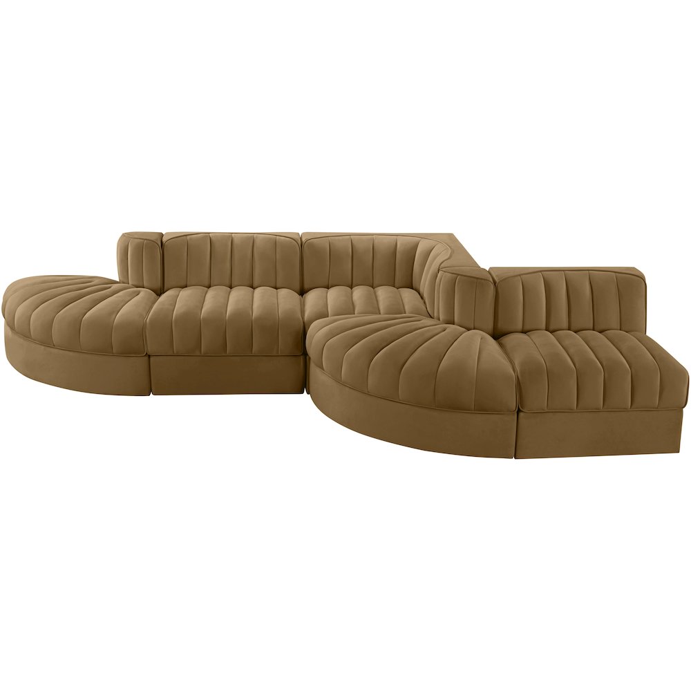 Rummi Saddle Velvet Performance Fabric Upholstered 5pc. Modular Sectional