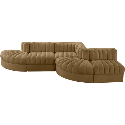 Rummi Saddle Velvet Performance Fabric Upholstered 5pc. Modular Sectional
