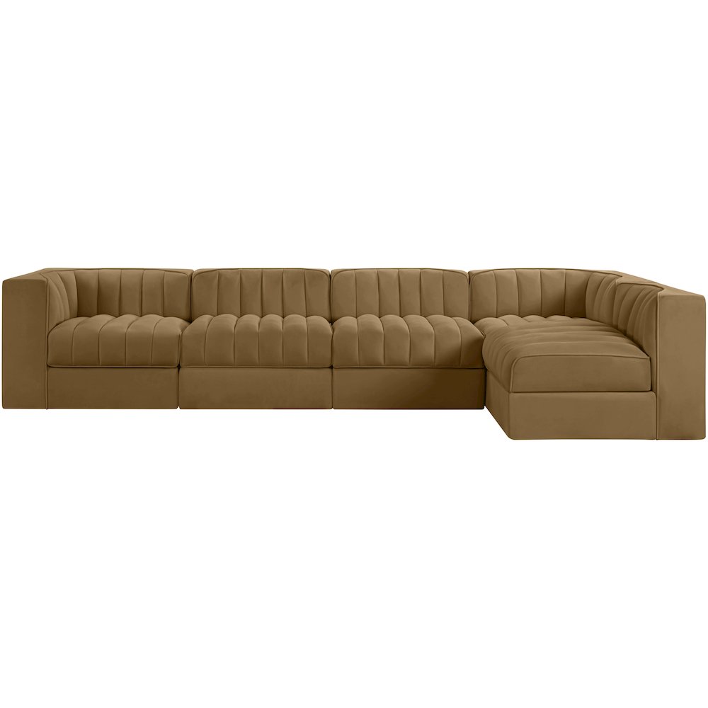 Rummi Saddle Velvet Performance Fabric Upholstered 5pc. Modular Sectional