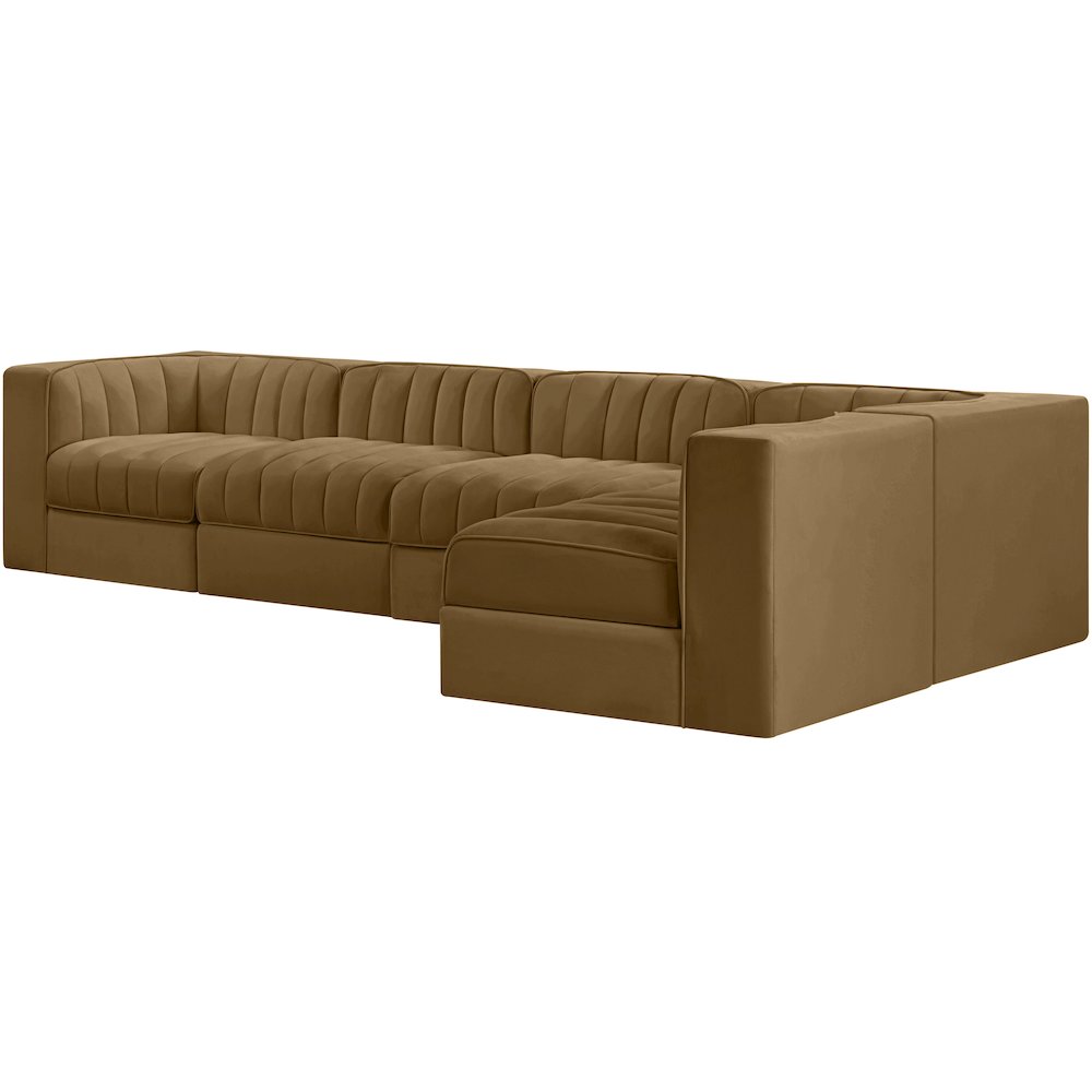 Rummi Saddle Velvet Performance Fabric Upholstered 5pc. Modular Sectional
