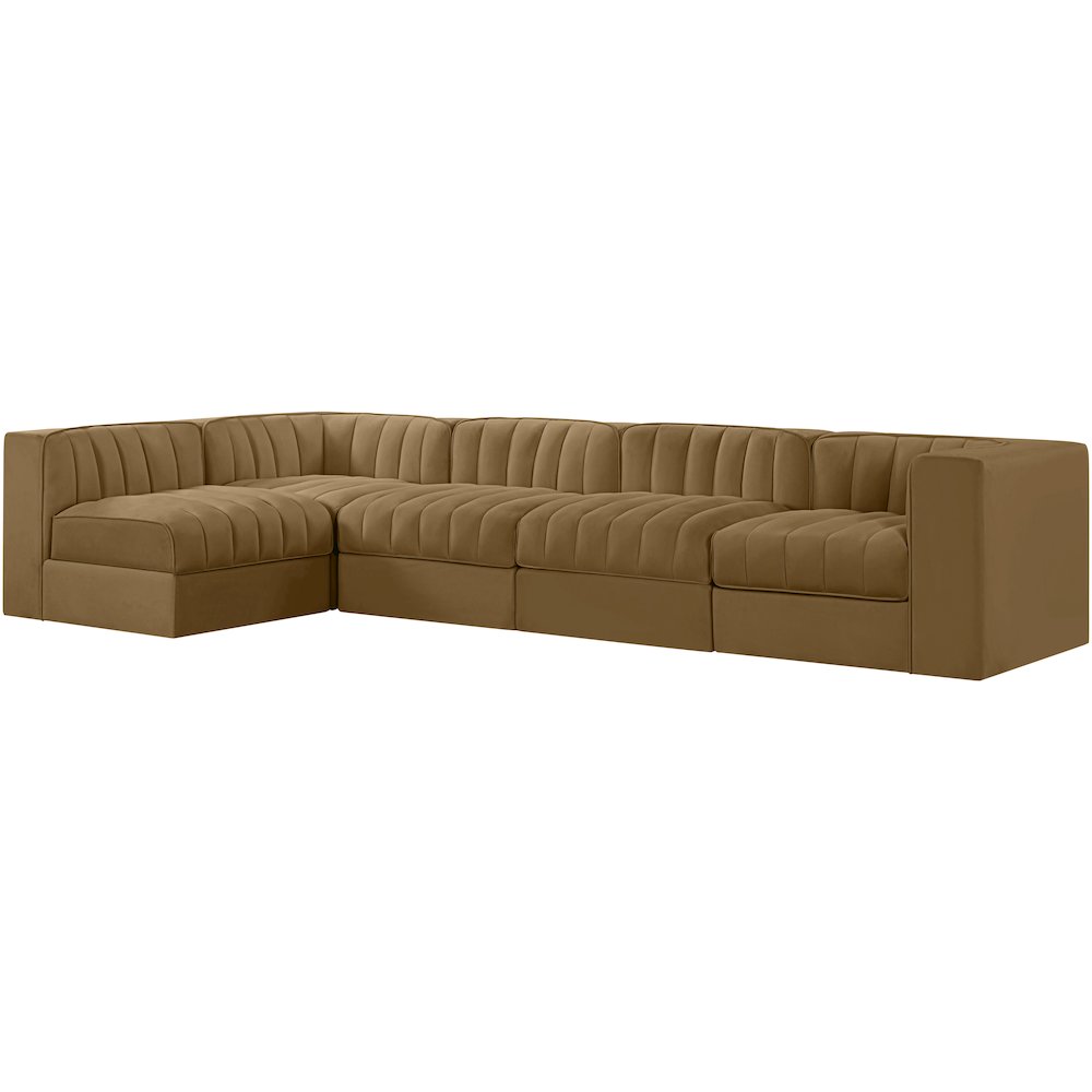 Rummi Saddle Velvet Performance Fabric Upholstered 5pc. Modular Sectional
