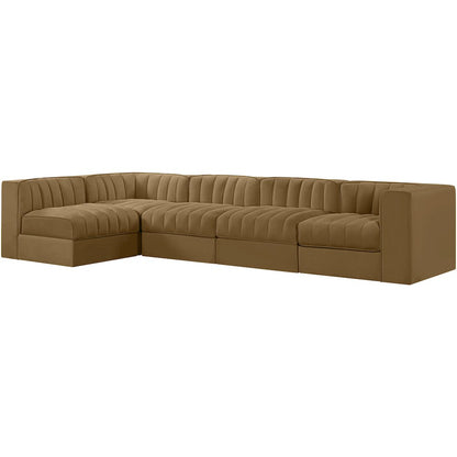 Rummi Saddle Velvet Performance Fabric Upholstered 5pc. Modular Sectional