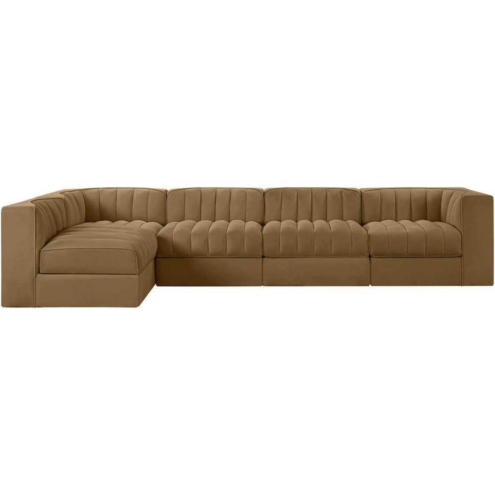 Rummi Saddle Velvet Performance Fabric Upholstered 5pc. Modular Sectional