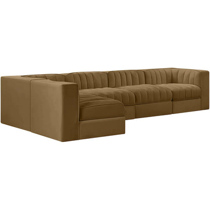 Rummi Saddle Velvet Performance Fabric Upholstered 5pc. Modular Sectional